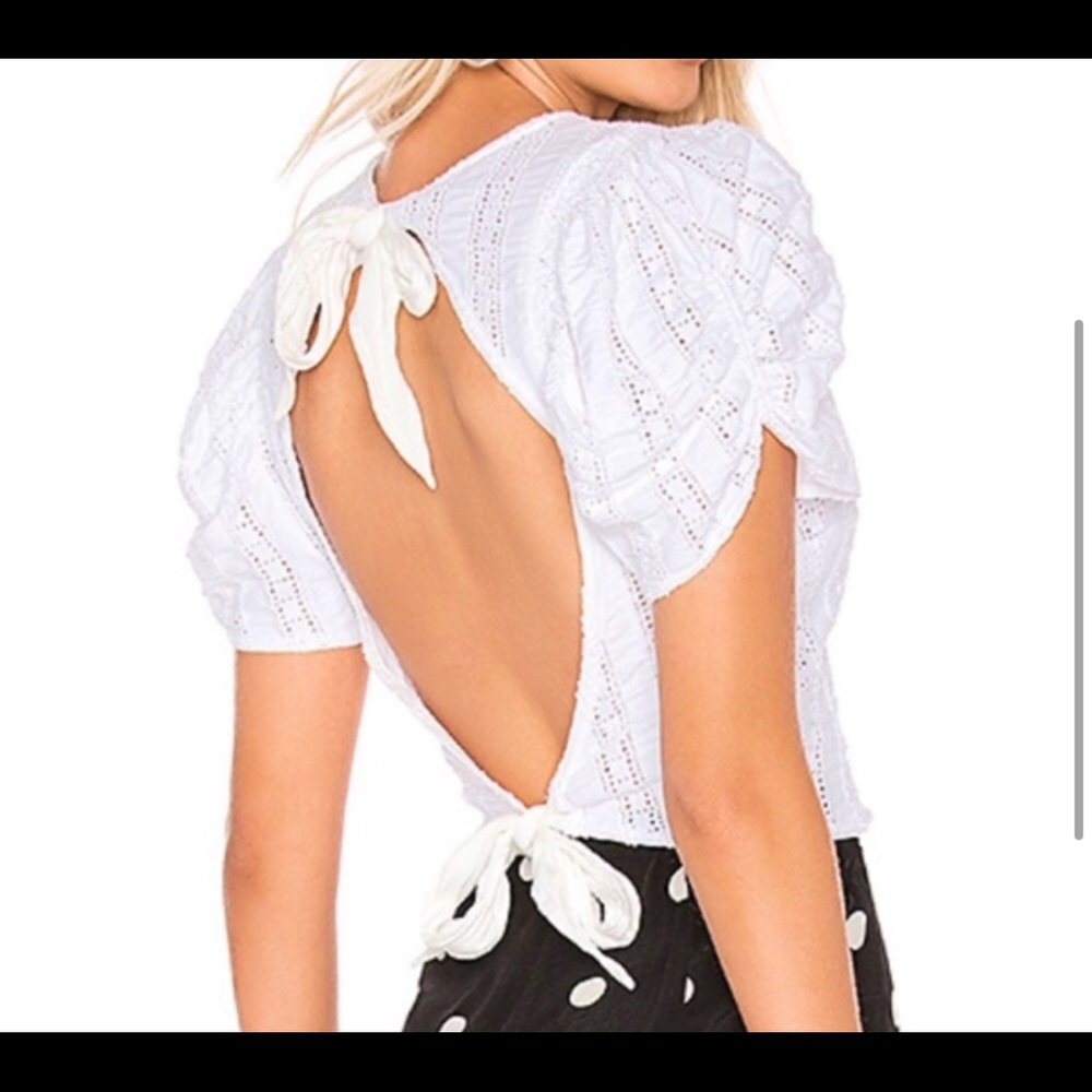 Free People White Eyelet Puff-Sleeve Top